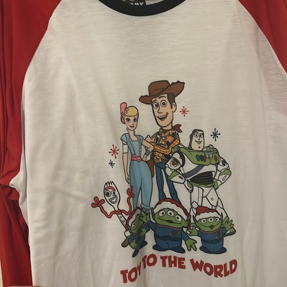 Disney Pixar Toy Story 4 Christmas Pajama Raglan Top Size 2X - Toy To The World - Picture 4 of 5